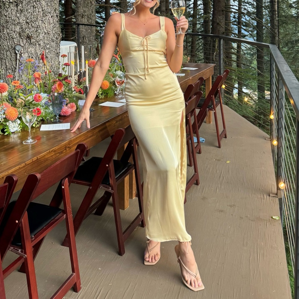 Hello Molly Unknown Beauty Satin Midi Dress Yellow